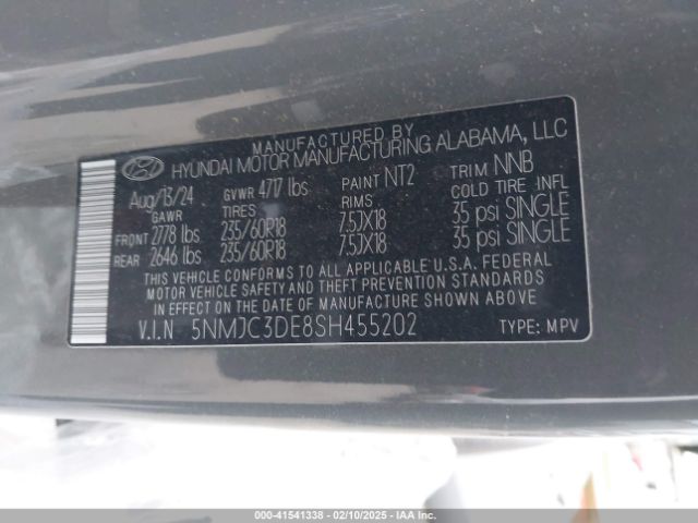5NMJC3DE8SH455202 Hyundai Tucson Sel Convenience