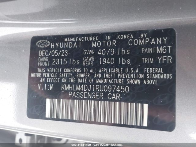 KMHLM4DJ1RU097450 Hyundai Elantra Hybrid Blue