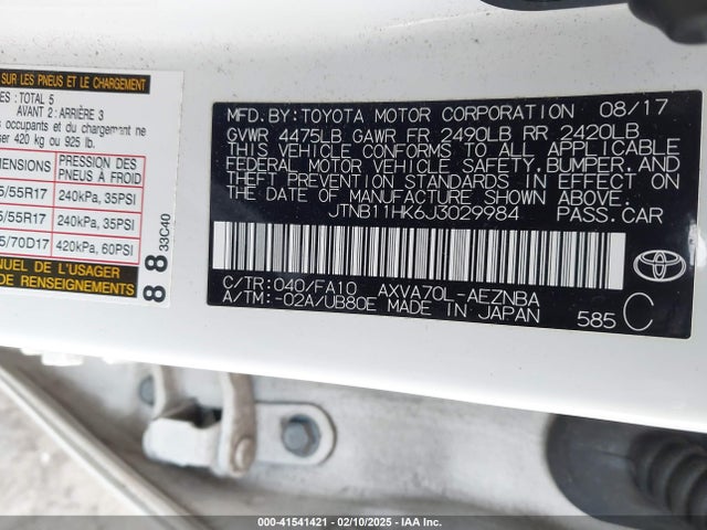 JTNB11HK6J3029984 Toyota CAMRY LE