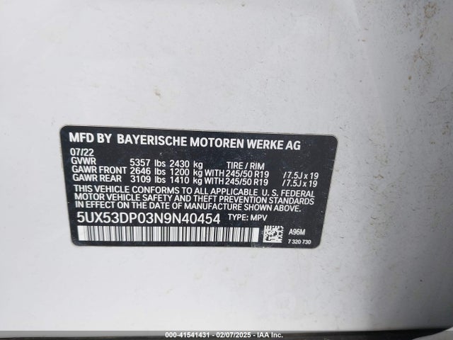 5UX53DP03N9N40454 BMW X3 Xdrive30i