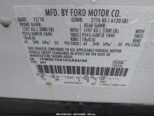 Ford EXPLORER XLT 2019 1FM5K7D81KGA84196 Image 9
