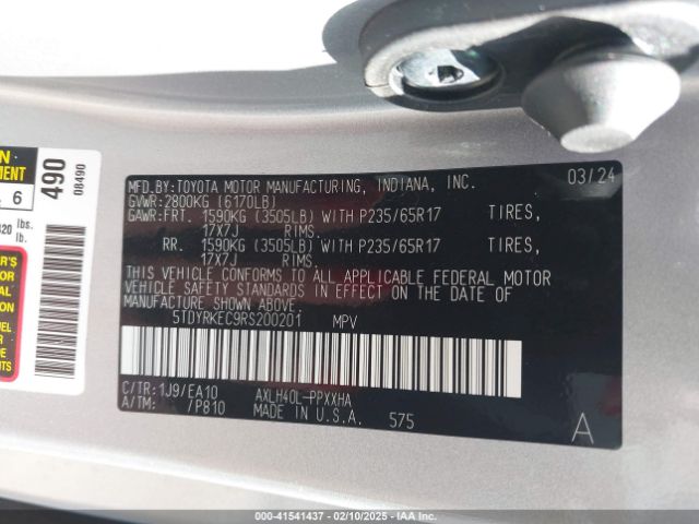 5TDYRKEC9RS200201 Toyota SIENNA XLE