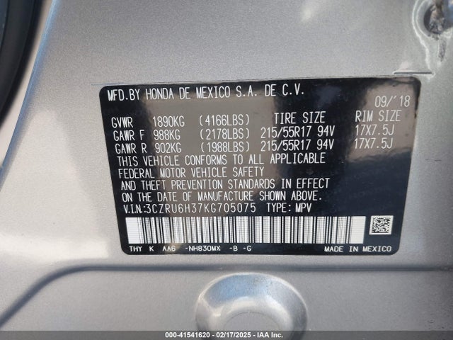 3CZRU6H37KG705075 Honda HR-V LX
