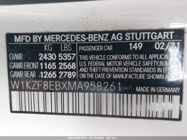 W1KZF8EBXMA958261 Mercedes-Benz E 350 4matic