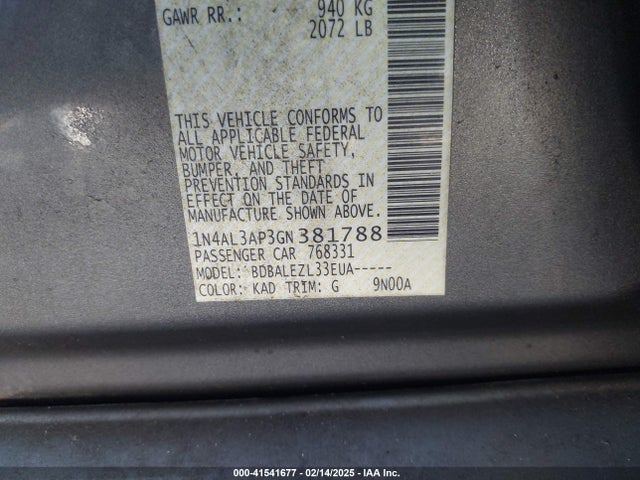 Nissan Altima 2.5 S 2016 1N4AL3AP3GN381788 Image 9