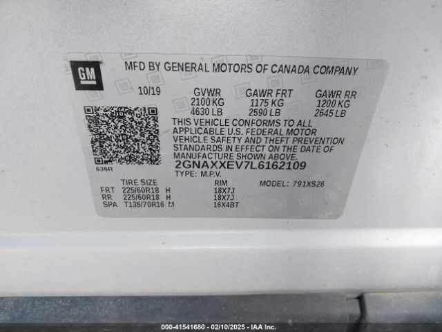 2GNAXXEV7L6162109 Chevrolet Equinox Awd Premier 1.5l Turbo