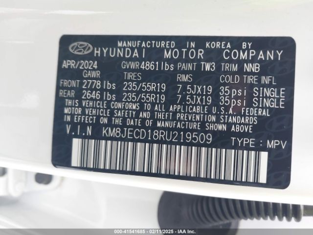 KM8JECD18RU219509 Hyundai Tucson Hybrid Limited