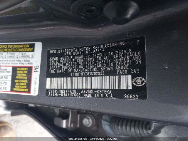 4T1BF1FK3EU792923 Toyota CAMRY L