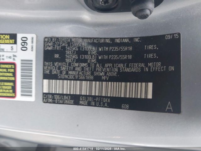 5TDYK3DC1FS661898 Toyota Sienna Limited Premium 7 Passenger