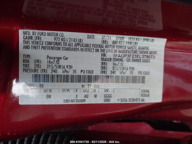 Ford FOCUS SE 2014 1FADP3F23EL378073 Image 9