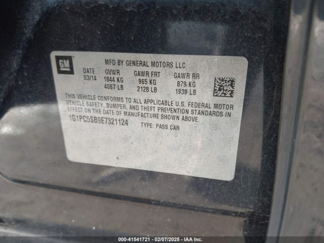 1G1PC5SB9E7321124 Chevrolet Cruze 1lt Auto