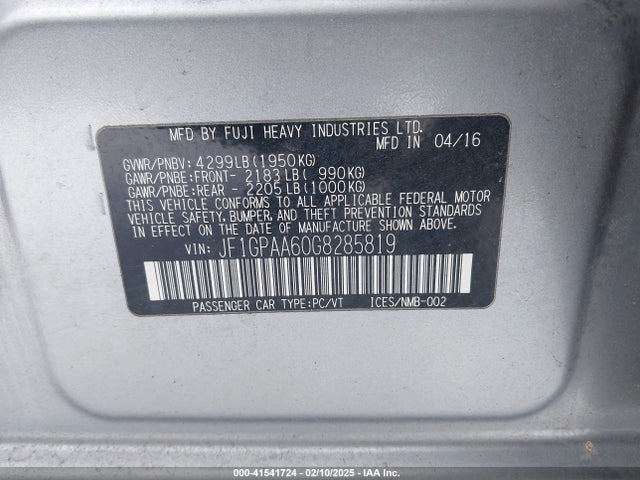 JF1GPAA60G8285819 Subaru Impreza 2.0i