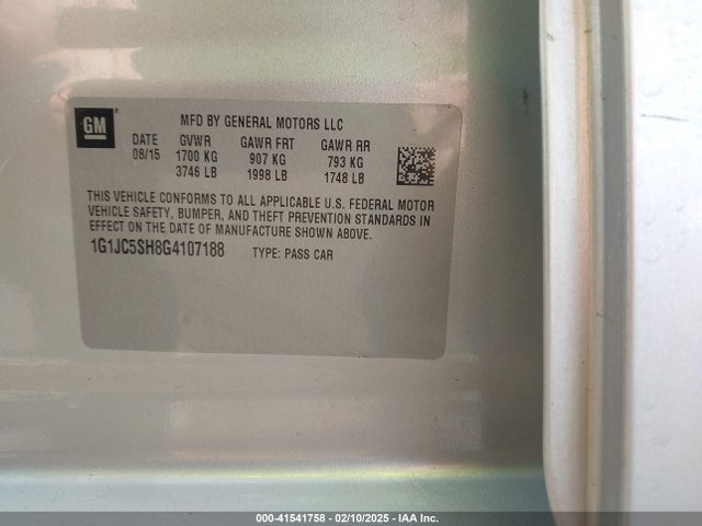 1G1JC5SH8G4107188 Chevrolet Sonic Lt Auto