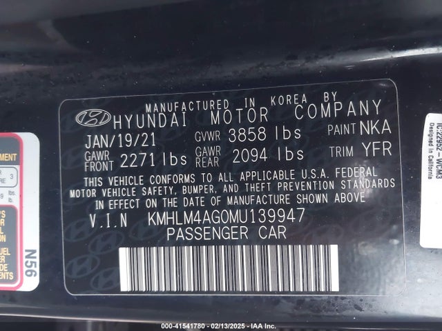 KMHLM4AG0MU139947 Hyundai ELANTRA SEL