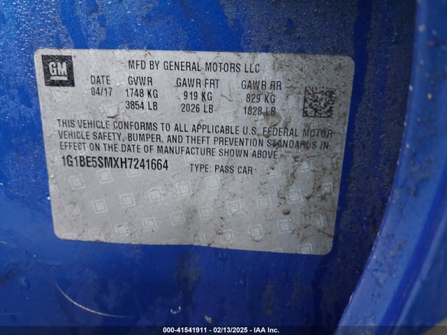 1G1BE5SMXH7241664 Chevrolet Cruze Lt Auto