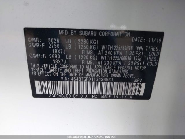 4S4BTGPD1L3136931 Subaru Outback Touring Xt