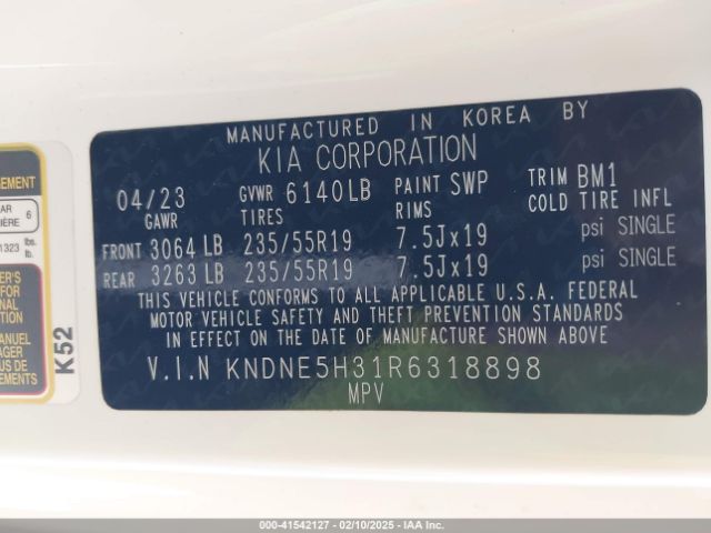 KNDNE5H31R6318898 KIA Carnival Mpv Sx