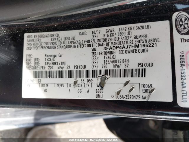 3FADP4AJ7HM166221 Ford FIESTA S