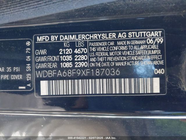 1999 MERCEDES-BENZ SL 500 WDBFA68F9XF187036 Photo 8