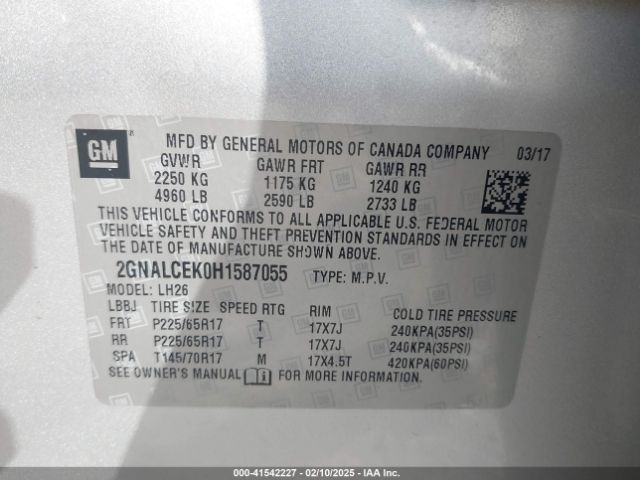 2GNALCEK0H1587055 Chevrolet EQUINOX LT