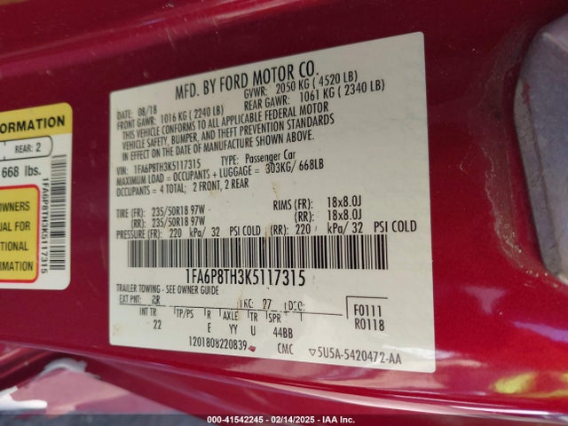 Ford Mustang Ecoboost 2019 1FA6P8TH3K5117315 Image 9