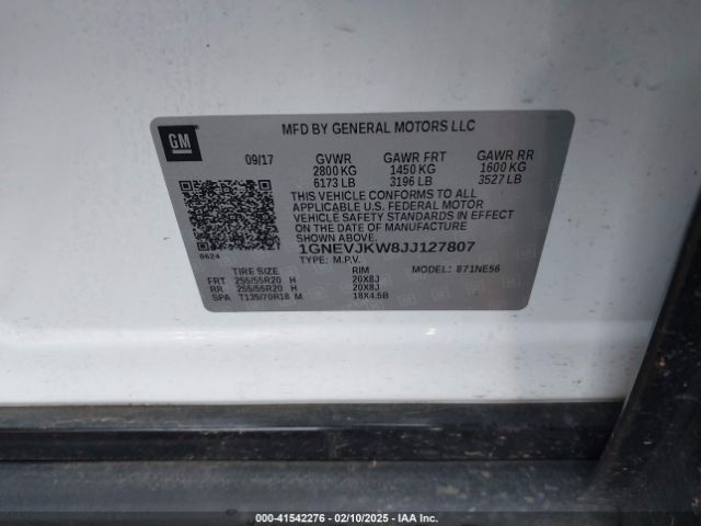 1GNEVJKW8JJ127807 Chevrolet Traverse Premier