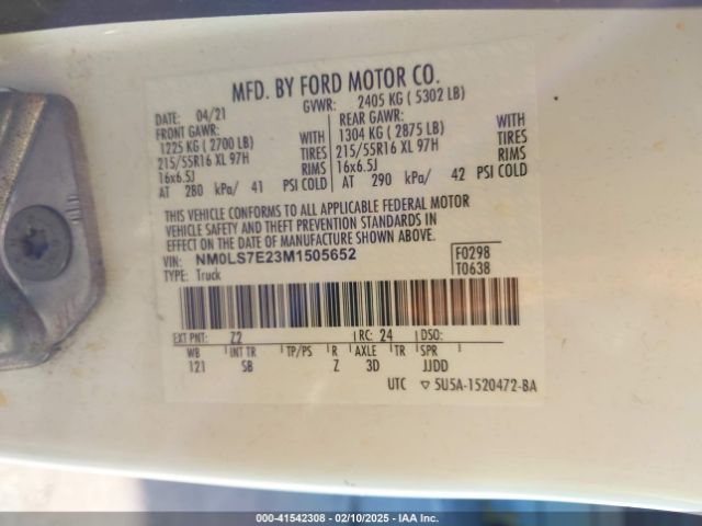 NM0LS7E23M1505652 Ford Transit Connect Xl Cargo Van
