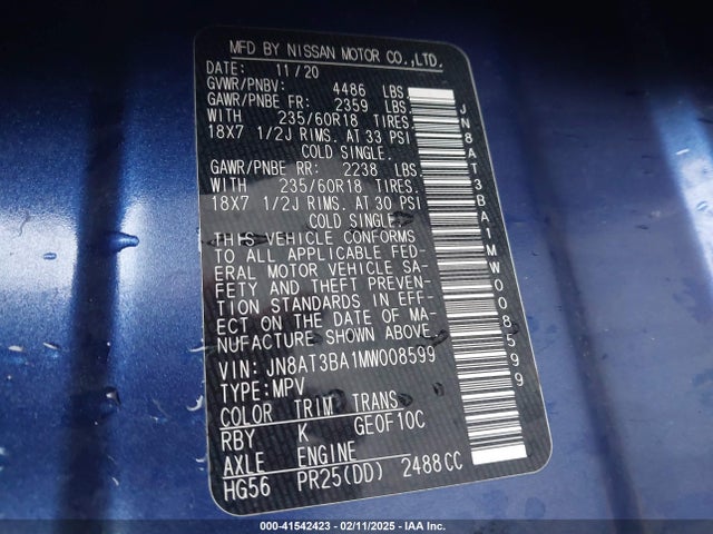 JN8AT3BA1MW008599 Nissan Rogue Sv Fwd