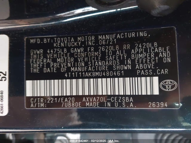 4T1T11AK8MU480461 Toyota CAMRY SE