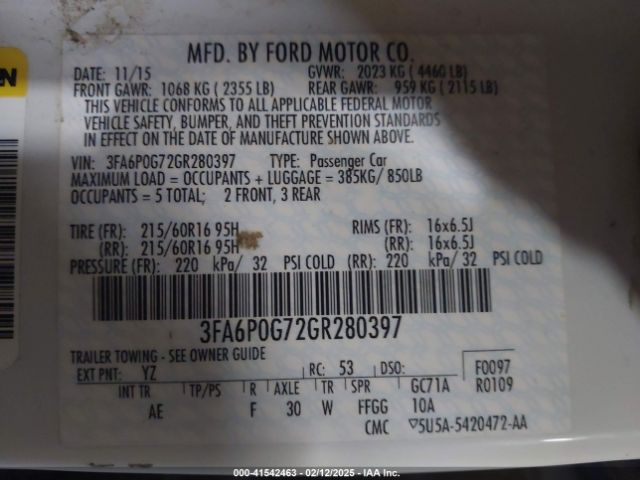 3FA6P0G72GR280397 Ford FUSION S