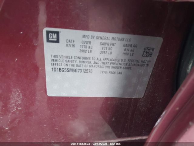 1G1BG5SM6G7312576 Chevrolet Cruze Premier Auto
