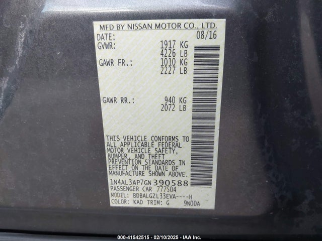Nissan Altima 2.5 S 2016 1N4AL3AP7GN390588 Image 9