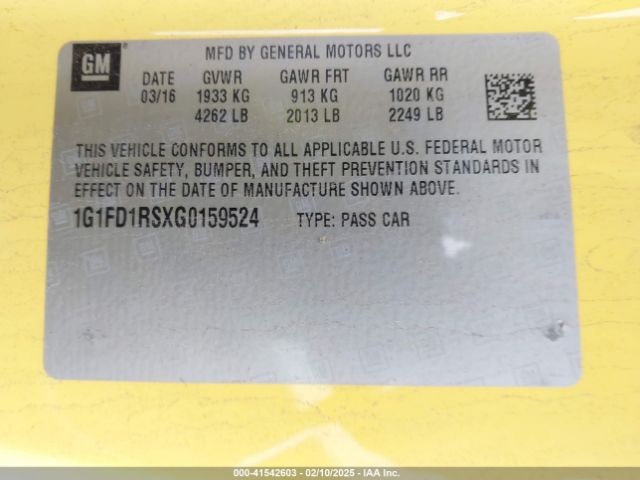 1G1FD1RSXG0159524 Chevrolet Camaro 2lt