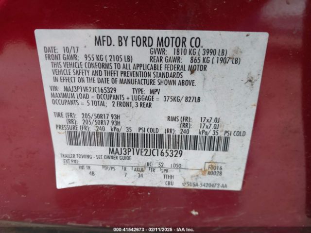 MAJ3P1VE2JC165329 Ford Ecosport Titanium