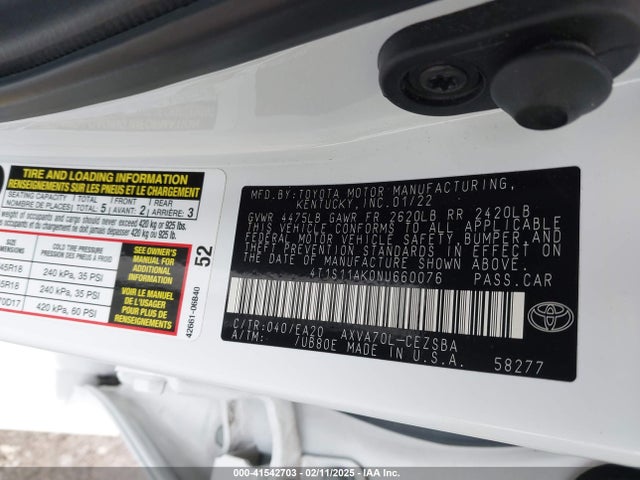 4T1S11AK0NU660076 Toyota CAMRY SE