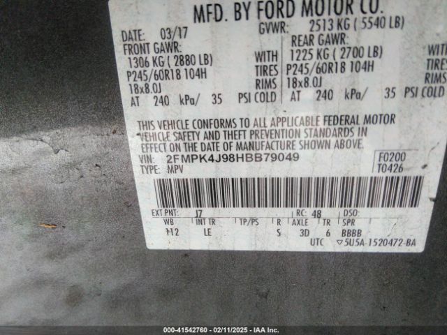 2FMPK4J98HBB79049 Ford EDGE SEL