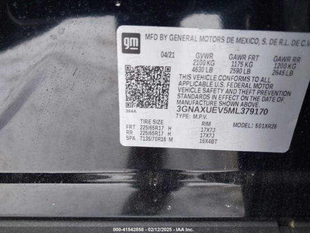 3GNAXUEV5ML379170 Chevrolet Equinox Awd Lt