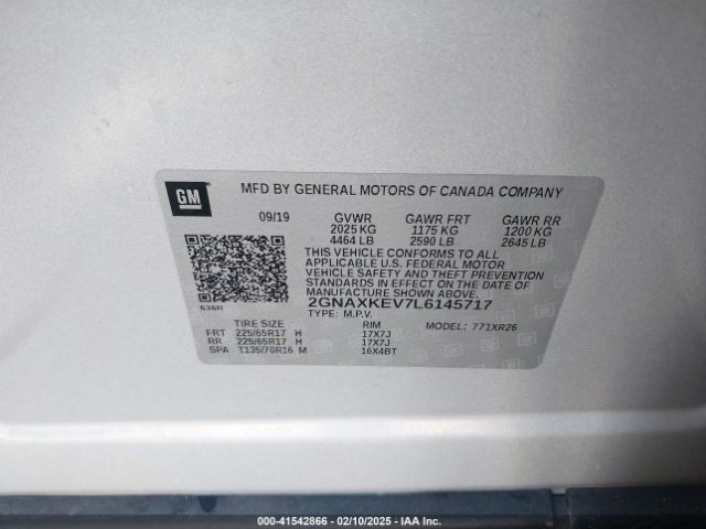 2GNAXKEV7L6145717 Chevrolet Equinox Fwd Lt 1.5l Turbo