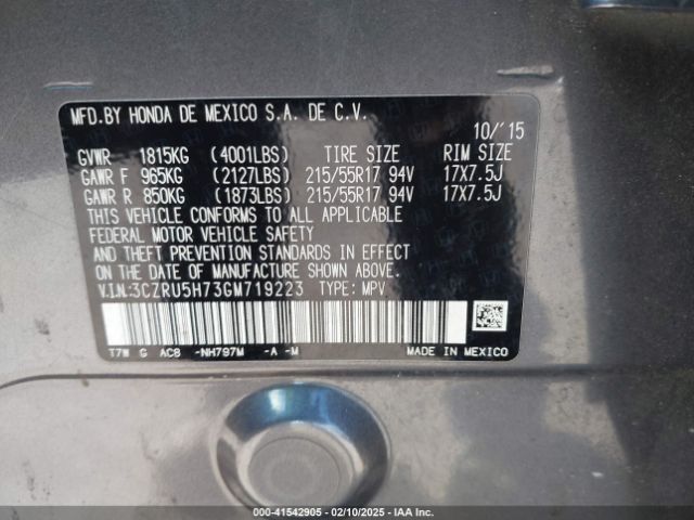 3CZRU5H73GM719223 Honda Hr-v Ex-l