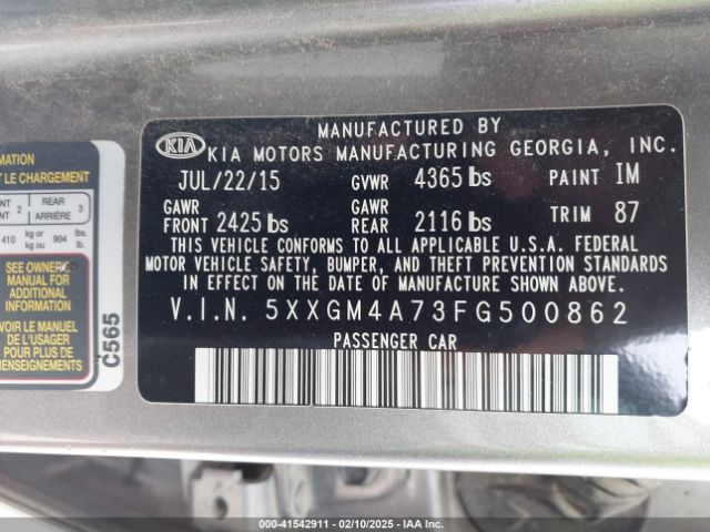 5XXGM4A73FG500862 KIA Optima Lx