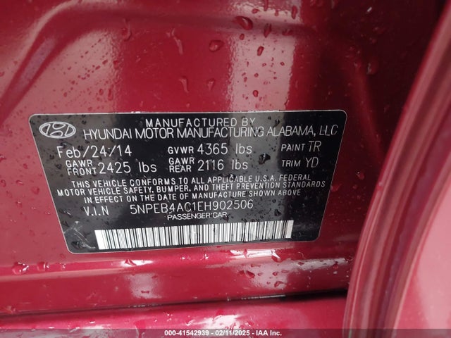 Hyundai SONATA GLS 2014 5NPEB4AC1EH902506 Image 9