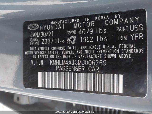 KMHLM4AJ3MU006269 Hyundai Elantra Hybrid Blue