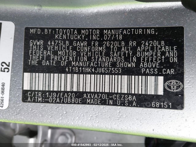 Toyota CAMRY SE 2018 4T1B11HK4JU657553 Image 9