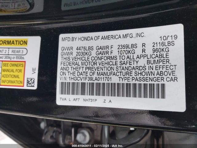 1HGCV1F39LA011701 Honda Accord Sport