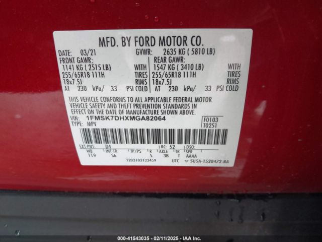 1FMSK7DHXMGA82064 Ford EXPLORER XLT