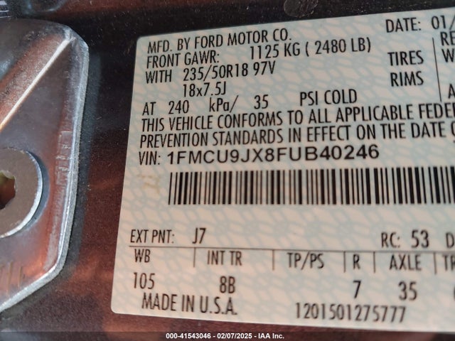 Ford Escape Titanium 2015 1FMCU9JX8FUB40246 Image 9