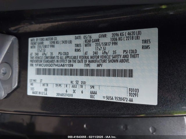 1FMCU0GD7HUA61159 Ford ESCAPE SE