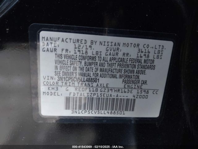 3N1CP5CV5LL488501 Nissan Kicks Sv Xtronic Cvt