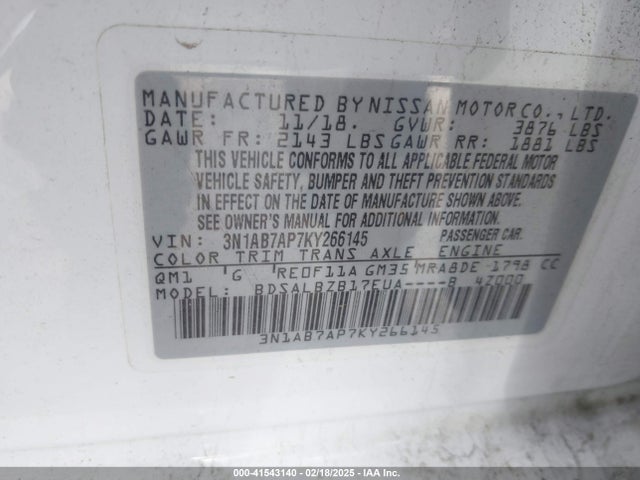 Nissan SENTRA S 2019 3N1AB7AP7KY266145 Image 9