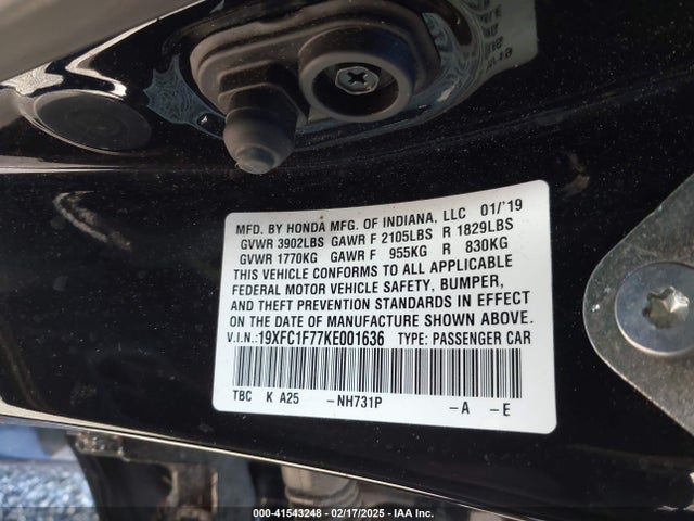 Honda Civic Ex-l 2019 19XFC1F77KE001636 Image 9